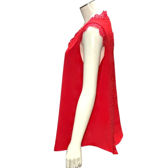 CCC Red Lace Trim Satin Sleeveless Tank Top V Neck Dressy Blouse Size Large - Picture 2 of 5